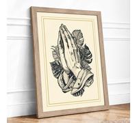 Hands in Prayer Vintage Framed Wall Art Print A3 Oak