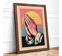 Hands in Prayer Vintage Framed Wall Art Print A3 Walnut