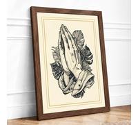Hands in Prayer Vintage Framed Wall Art Print A4 Walnut