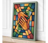 Hands in Solidarity Geometric Canvas Wall Art Print 24x16 Inch (61 x 41 cm)