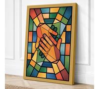 Hands in Solidarity Geometric Canvas Wall Art Print 30x20 Inch (76 x 51 cm)