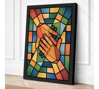 Hands in Solidarity Geometric Canvas Wall Art Print 30x20 Inch (76 x 51 cm)