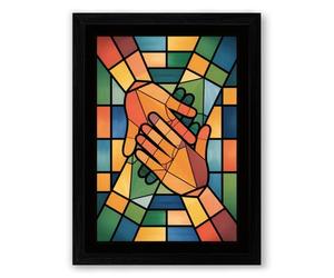 Hands in Solidarity Geometric Framed Wall Art Print A2 (59.4×42cm) Black, Wall Decor for Living Room, Bedroom, Office & Home, Ready to Hang, Art Gift