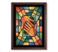 Hands in Solidarity Geometric Framed Wall Art Print A2 (59.4×42cm) Walnut, Wall Decor for Living Room, Bedroom, Office & Home, Ready to Hang, Art Gift