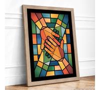Hands in Solidarity Geometric Framed Wall Art Print A3 (42×29.7cm) Oak, Wall Decor for Living Room, Bedroom, Office & Home, Ready to Hang, Art Gift