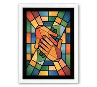 Hands in Solidarity Geometric Framed Wall Art Print A4 (29.7×21cm) White, Wall Decor for Living Room, Bedroom, Office & Home, Ready to Hang, Art Gift