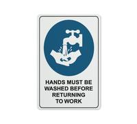 Hands Must Be Washed Before Returning To Work Sign 12 X 8 Inches Reflective Aluminum Metal Warning Signage With Symbol For Indoor Outdoor Use