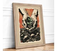 Hands Nurturing Growth Expressionism Framed Wall Art Print A4 (29.7×21cm) Oak, Wall Decor for Living Room, Bedroom, Office & Home, Ready to Hang, Art Gift