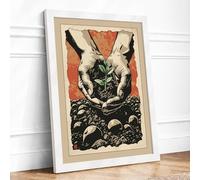 Hands Nurturing Growth Expressionism Framed Wall Art Print A4 (29.7×21cm) White, Wall Decor for Living Room, Bedroom, Office & Home, Ready to Hang, Art Gift
