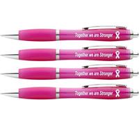 Hands Off Cancer Awareness Pens, Pink, Together We Are Stronger Message, White Ribbon Design, 4 Pack