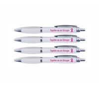 Hands Off Cancer Awareness Pens, WHITE, Together We Are Stronger Message, PINK Ribbon Design, 4 Pack (White)