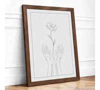Hands Offering Flower Minimalist Framed Wall Art Print A1 (84.1×59.4cm) Walnut, Wall Decor for Living Room, Bedroom, Office & Home, Ready to Hang, Art Gift