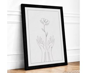 Hands Offering Flower Minimalist Framed Wall Art Print A2 (59.4×42cm) Black, Wall Decor for Living Room, Bedroom, Office & Home, Ready to Hang, Art Gift