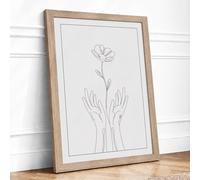 Hands Offering Flower Minimalist Framed Wall Art Print A2 (59.4×42cm) Oak, Wall Decor for Living Room, Bedroom, Office & Home, Ready to Hang, Art Gift
