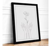 Hands Offering Flower Minimalist Framed Wall Art Print A4 (29.7×21cm) Black, Wall Decor for Living Room, Bedroom, Office & Home, Ready to Hang, Art Gift