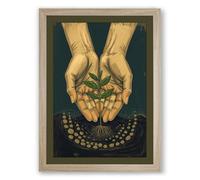 Hands Presenting Treasures Minimalist Framed Wall Art Print A1 (84.1×59.4cm) Oak, Wall Decor for Living Room, Bedroom, Office & Home, Ready to Hang, Art Gift