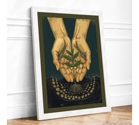 Hands Presenting Treasures Minimalist Framed Wall Art Print A1 White