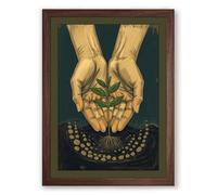 Hands Presenting Treasures Minimalist Framed Wall Art Print A4 (29.7×21cm) Walnut, Wall Decor for Living Room, Bedroom, Office & Home, Ready to Hang, Art Gift