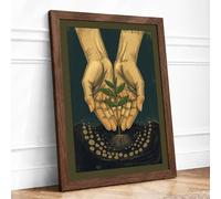 Hands Presenting Treasures Minimalist Framed Wall Art Print A4 Walnut