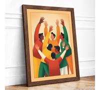 Hands Raised in Unity Modern Framed Wall Art Print A2 (59.4×42cm) Walnut, Wall Decor for Living Room, Bedroom, Office & Home, Ready to Hang, Art Gift