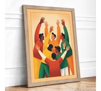 Hands Raised in Unity Modern Framed Wall Art Print A3 (42×29.7cm) Oak, Wall Decor for Living Room, Bedroom, Office & Home, Ready to Hang, Art Gift