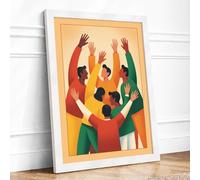 Hands Raised in Unity Modern Framed Wall Art Print A3 (42×29.7cm) White, Wall Decor for Living Room, Bedroom, Office & Home, Ready to Hang, Art Gift