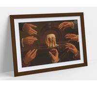 Hands reaching for mug of beer Stunning Framed Wall Art Print Picture - A1 - Walnut Frame
