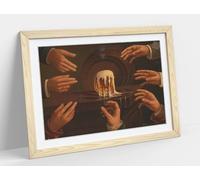 Hands reaching for mug of beer Stunning Framed Wall Art Print Picture - A2 - Light Oak Frame
