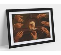 Hands reaching for mug of beer Stunning Framed Wall Art Print Picture - A4 - Black Frame