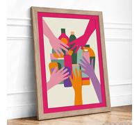 Hands Reaching Together Modern Framed Wall Art Print A3 (42×29.7cm) Oak, Wall Decor for Living Room, Bedroom, Office & Home, Ready to Hang, Art Gift