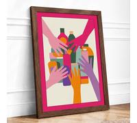Hands Reaching Together Modern Framed Wall Art Print A4 (29.7×21cm) Walnut, Wall Decor for Living Room, Bedroom, Office & Home, Ready to Hang, Art Gift