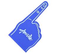 Hands show the foam finger for sporty fans Puntarer Della Mani to celebrate the inspirational design for football games and hockey games