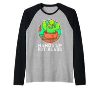 Hands Up Pot Heads Cactus Gardening Plant Lover Raglan Baseball Tee