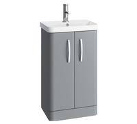 Handsacre Contemporary 2 Door Floor Standing Vanity Unit with Basin, Gloss Grey, 500mm
