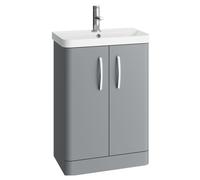Handsacre Contemporary 2 Door Floor Standing Vanity Unit with Basin, Gloss Grey, 600mm