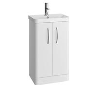 Handsacre Contemporary 2 Door Floor Standing Vanity Unit with Basin, Gloss White, 500mm