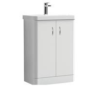 Handsacre Contemporary 2 Door Floor Standing Vanity Unit with Basin, Gloss White, 600mm