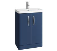 Handsacre Contemporary 2 Door Floor Standing Vanity Unit with Basin, Satin Blue, 600mm