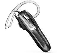Handsfree Earpiece Bluetooth 6.0 with Noise Cancelling & 38 Hrs Talk Time - Wireless Bluetooth Earpiece, Dual Pairing, Lightweight Single Ear Headset for Driving, Office, Warehouse (Black with silver)