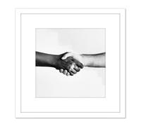 Handshake Greeting Arms Black White 8X8 Inch Square Wooden Framed Wall Art Print Picture with Mount Artery8 White One Size