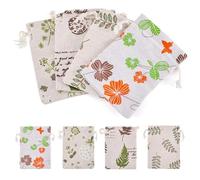 Handship 20Pcs Leaf Theme Drawstring Bags Small Candy Bags Polycotton Fabric Cloth Wrapping Storage Bag Jewelry Pouches for Storage, Tea, Soaps, Snack, Christmas Wedding Party Valentine Favors
