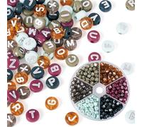 Handship 48G 6Colors Opaque Acrylic Letter Beads Flat Round Alphabet Beads for Jewelry Making DIY Bracelets Necklaces Keychains DIY Crafts 7x4 MM