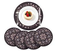 Handship 6Pcs Black Boho Rubber Placemats 22CM