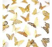 Handship 96Pcs Gold Butterfly Wall Decor, 8 Styles 3D Butterfly Decorations Cute Metallic Butterflies Wall Art Stickers Removable Decals for Birthday Party Cake Decorations Wedding Home Office