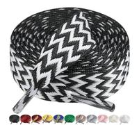 Handshop 2 pairs 3/5" wide flat sneaker shoelaces thick fat shoe laces for basketball, tennis, sports, Black White, 63”inch(160cm)