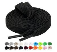 Handshop 2 Pairs Flat Sneaker Shoe Laces 2/5" in 20 Colors, Wide Shoelaces for Athletic, Skate Shoes Black 54 Inch