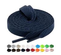 Handshop 2 Pairs Flat Sneaker Shoe Laces 2/5" in 20 Colors, Wide Shoelaces for Athletic, Skate Shoes Navy Blue 40 Inch