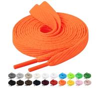 Handshop 2 Pairs Flat Sneaker Shoe Laces 2/5" in 20 Colors, Wide Shoelaces for Athletic, Skate Shoes Neon Orange 45 Inch