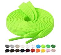 Handshop 2 Pairs Flat Sneaker Shoe Laces 2/5" in 20 Colors, Wide Shoelaces for Athletic, Skate Shoes Neon Green 45 Inch
