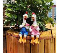 Handside Garden Statues Couple Animal Cartoon Resin Cute Sitting Sculpture Goose Lovers Figurine Gift for Wedding Decorations, Art Décor Goose for Yard Home Garden Patio and Office (Chicken)